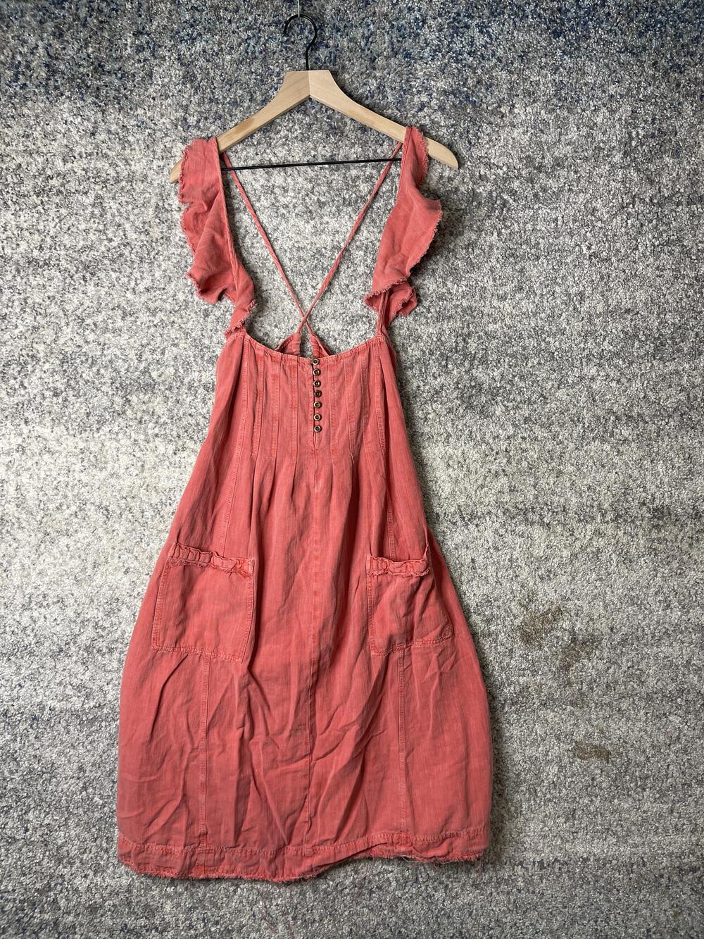 Pilcro Dress Womens Small Pink Open Back Ruffle Strap Tie Midi Pockets Boho